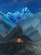 Костёр в пещере в горах Алтая ночью